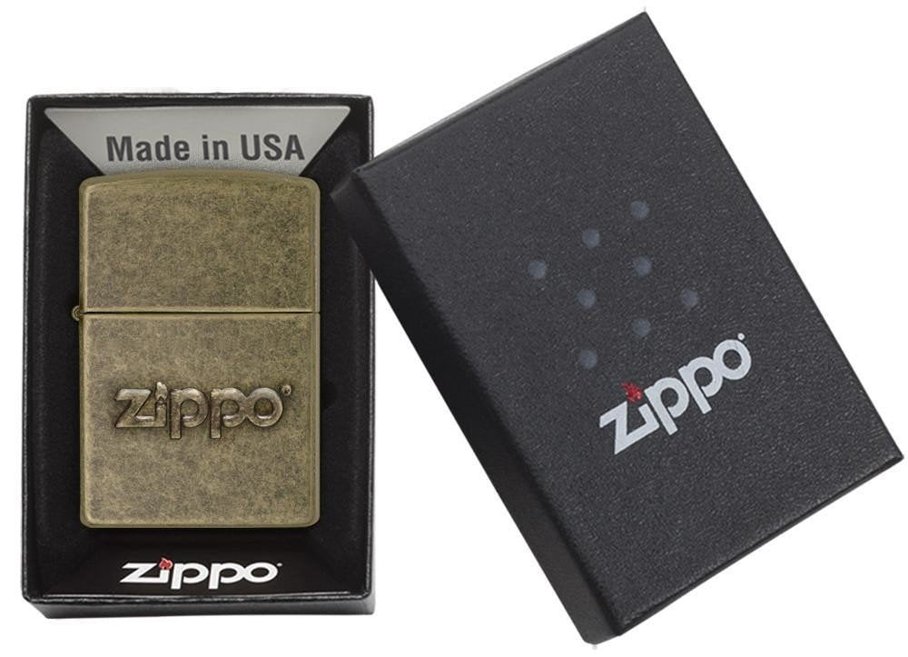 Zippo Stamped Logo Classic Antique Lighter, Brass Finish #28994