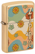 Zippo Retro Flower Power Design, High Polish Brass Lighter #48503