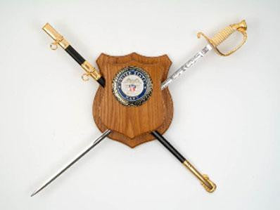 Military Sword Plaque Deluxe - Sword Wall Display with Navy Emblem