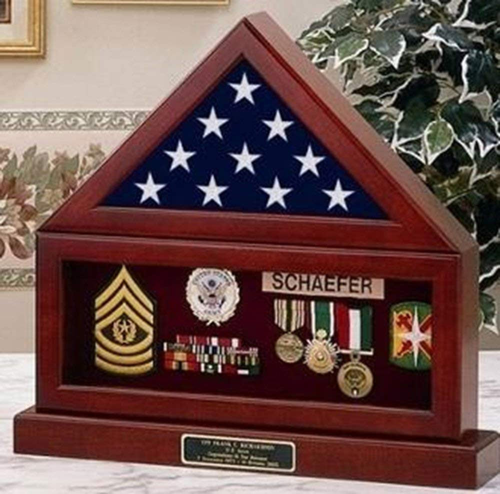 Flag and Pedestal Display Cases, Burial/Funeral Flag Display Case - walnut