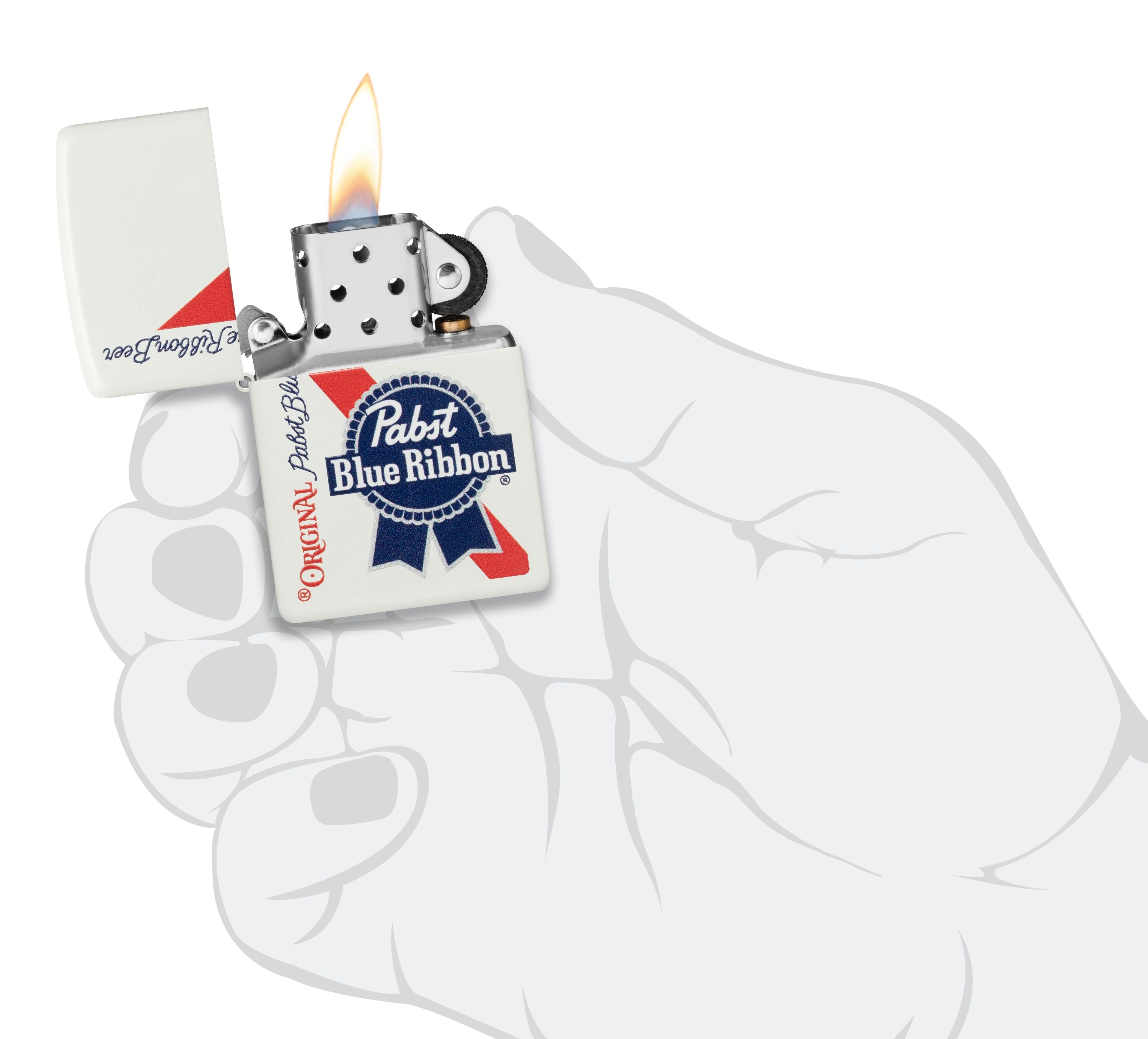 Zippo Pabst Blue Ribbon Beer, White Matte Color Image Lighter #48746
