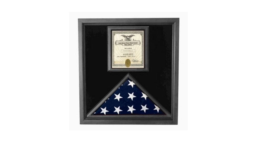 Flag and Certificate Case Black Frame, American Made Designed to Make That Certificate Feature as  prominently as The Flag