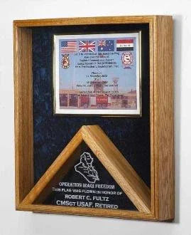 Flag and Certificate Case and flag frame - Oak