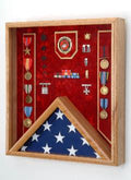 Fireman Flag and Medal Display case - Oak