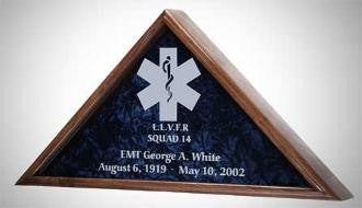 EMT Flag case, Medical Flag display Walnut case
