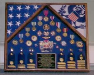 Military 2 Flag Shadow case, 2 Flag Military flag display case, Oak