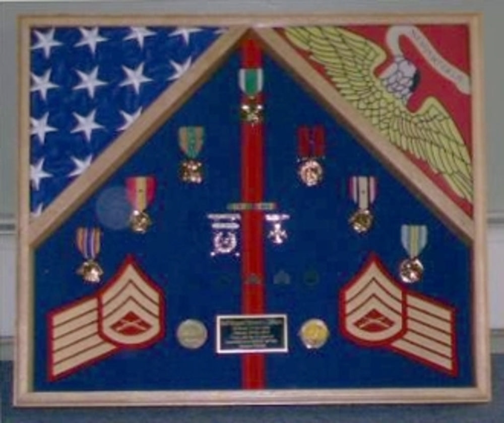 Marine Corps 2 Flag Shadow Box Display Case.