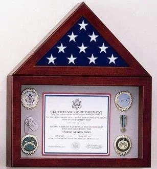 Flag Display Case with a Shadow Box, Cherry finish case