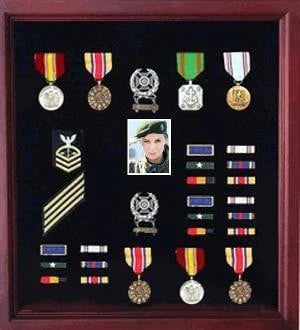 Photo Medal Display Case, Military Medal Frame, Photo - Cherry