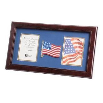 American Flag Medallion Patriotic Double Picture Frame