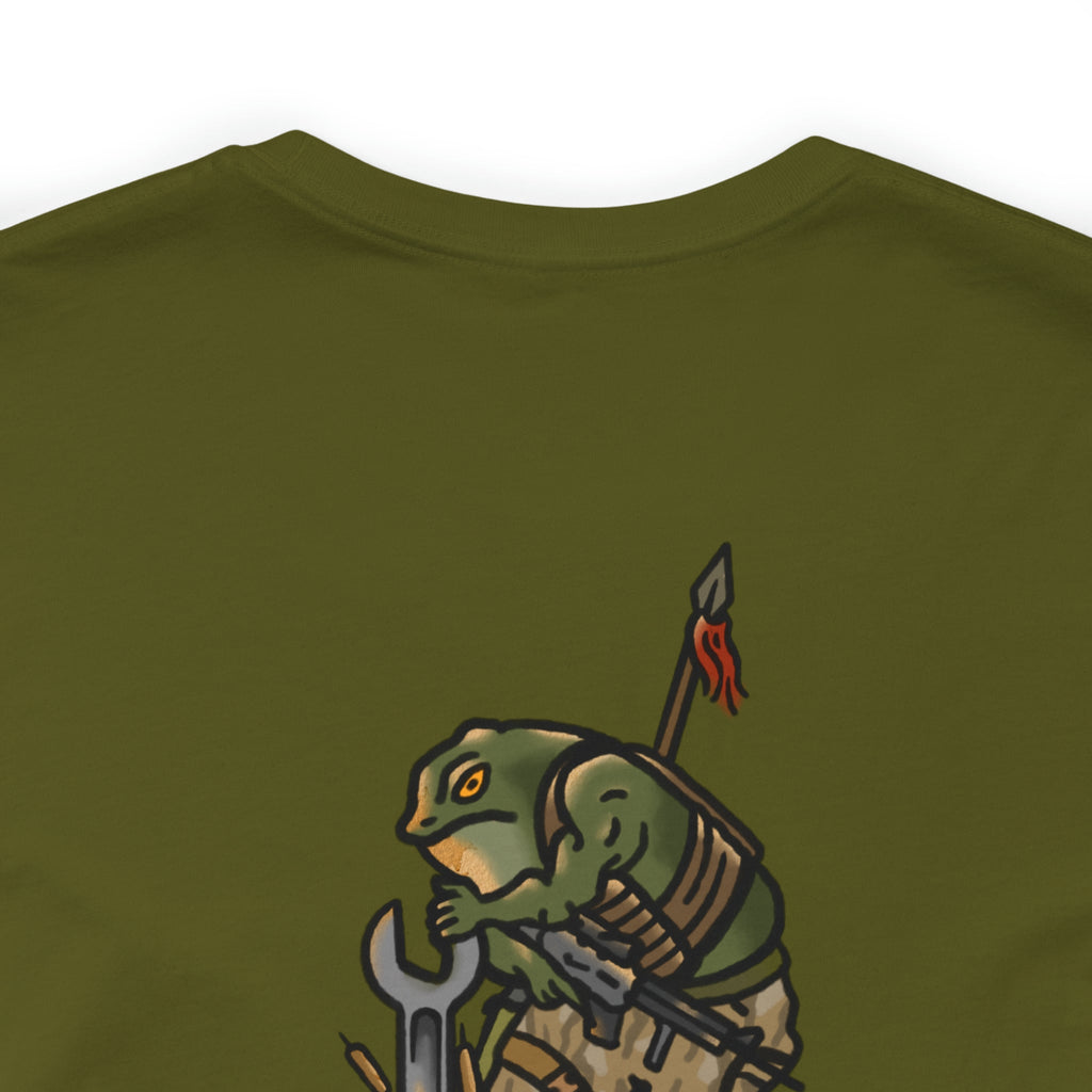 Mechanic Frog With Wrench and M4 - Back Print - Short Sleeve Tee
