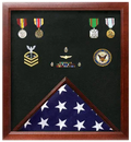 Military Flag and Medal Display Case - Walnut