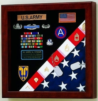 American Made Burial Flag Medals Display case - Oak