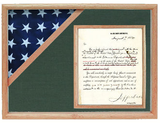 Cherry Shadow box to hold a 3’X5’ flag with 8.5'x11' certificate.