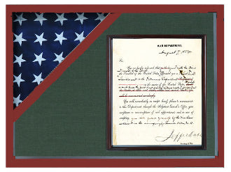 Oak Shadow box to hold a 3’X5’ flag with 8.5'x11' certificate.
