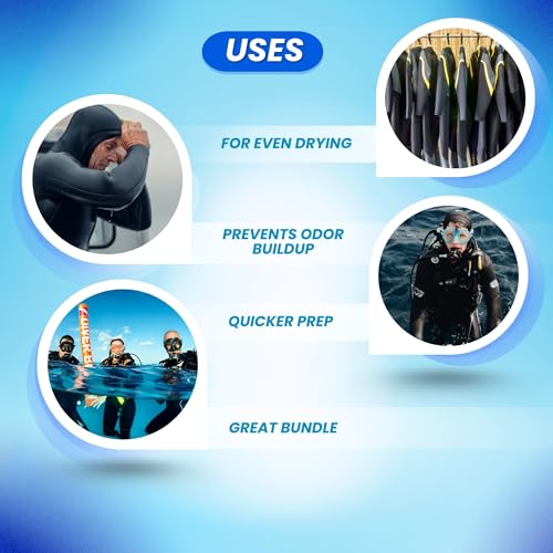 Scuba Choice Wetsuit & Drysuit Hanger Bundle – Wide-Shoulder Hanger (Yellow) + Anti-Slip DIN Thread Hanger (Blue) for BCD, Wetsuits & Scuba Gear Storage, Drying & Organization