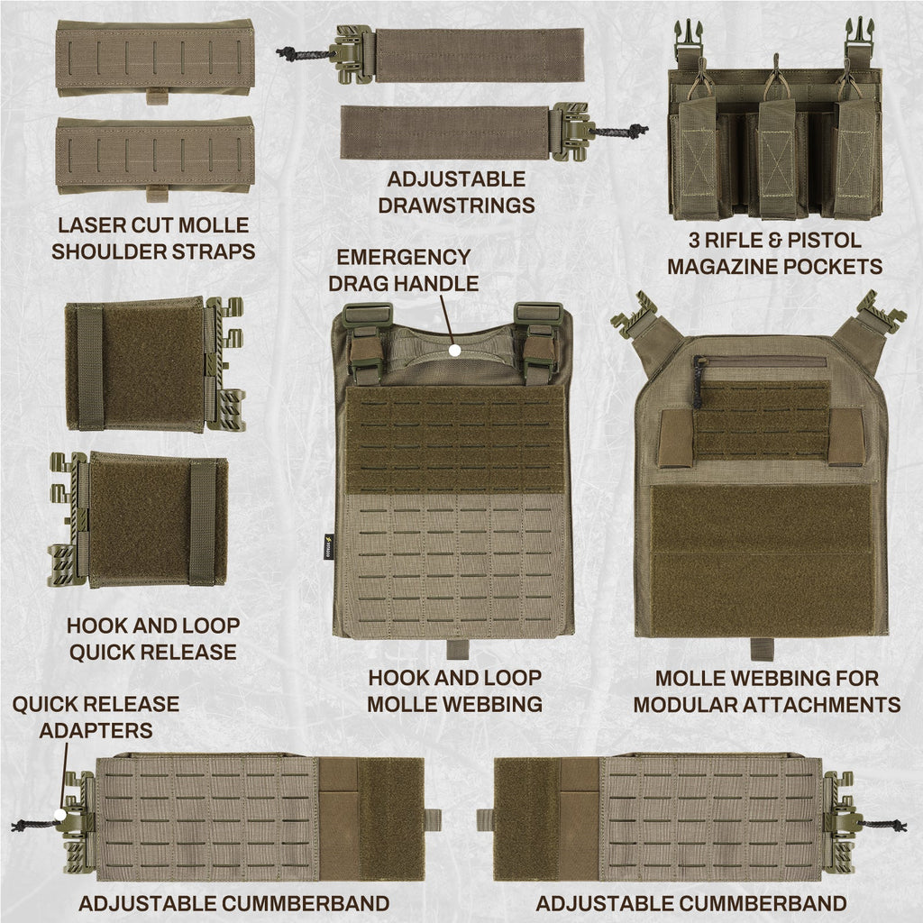 Votagoo 601 Laser Cut Molle Vest Adjustable Plate Carrier Tactical Military Vest
