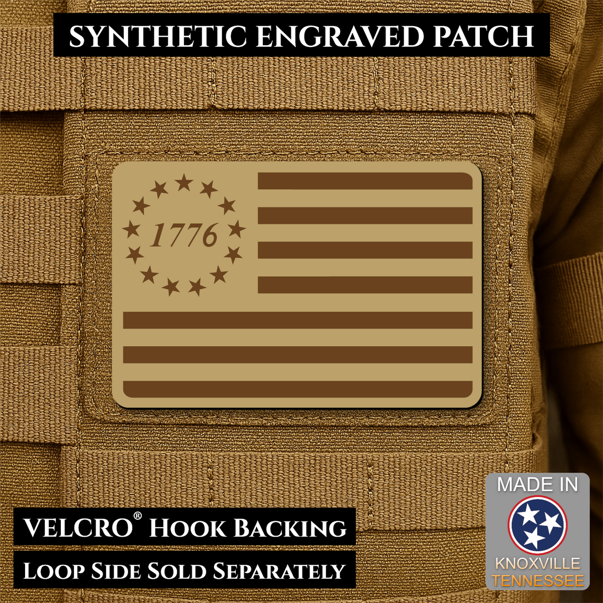 Tactical 1776 America 250th Flag Patch, 2x3" | Made in USA | VELCRO® Brand Hook Backing
