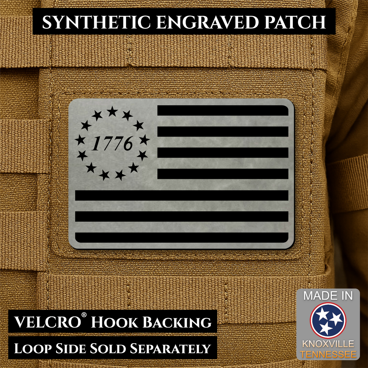 Tactical 1776 America 250th Flag Patch, 2x3" | Made in USA | VELCRO® Brand Hook Backing