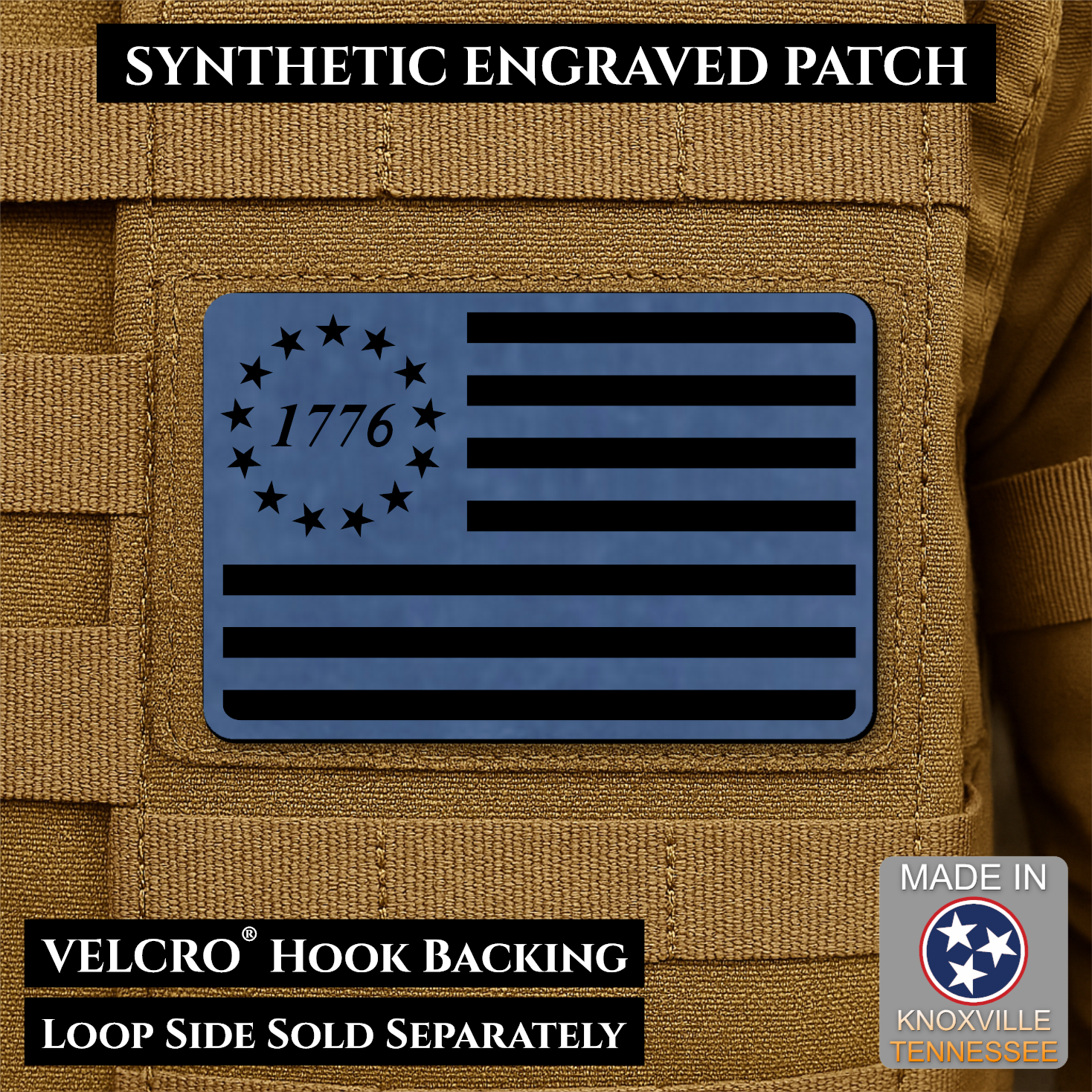 Tactical 1776 America 250th Flag Patch, 2x3" | Made in USA | VELCRO® Brand Hook Backing
