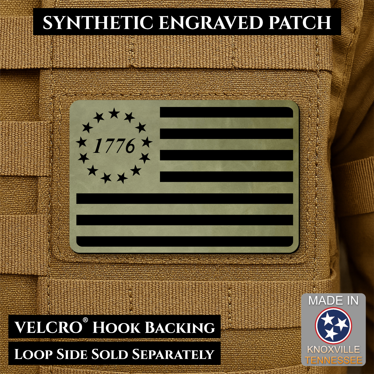 Tactical 1776 America 250th Flag Patch, 2x3" | Made in USA | VELCRO® Brand Hook Backing