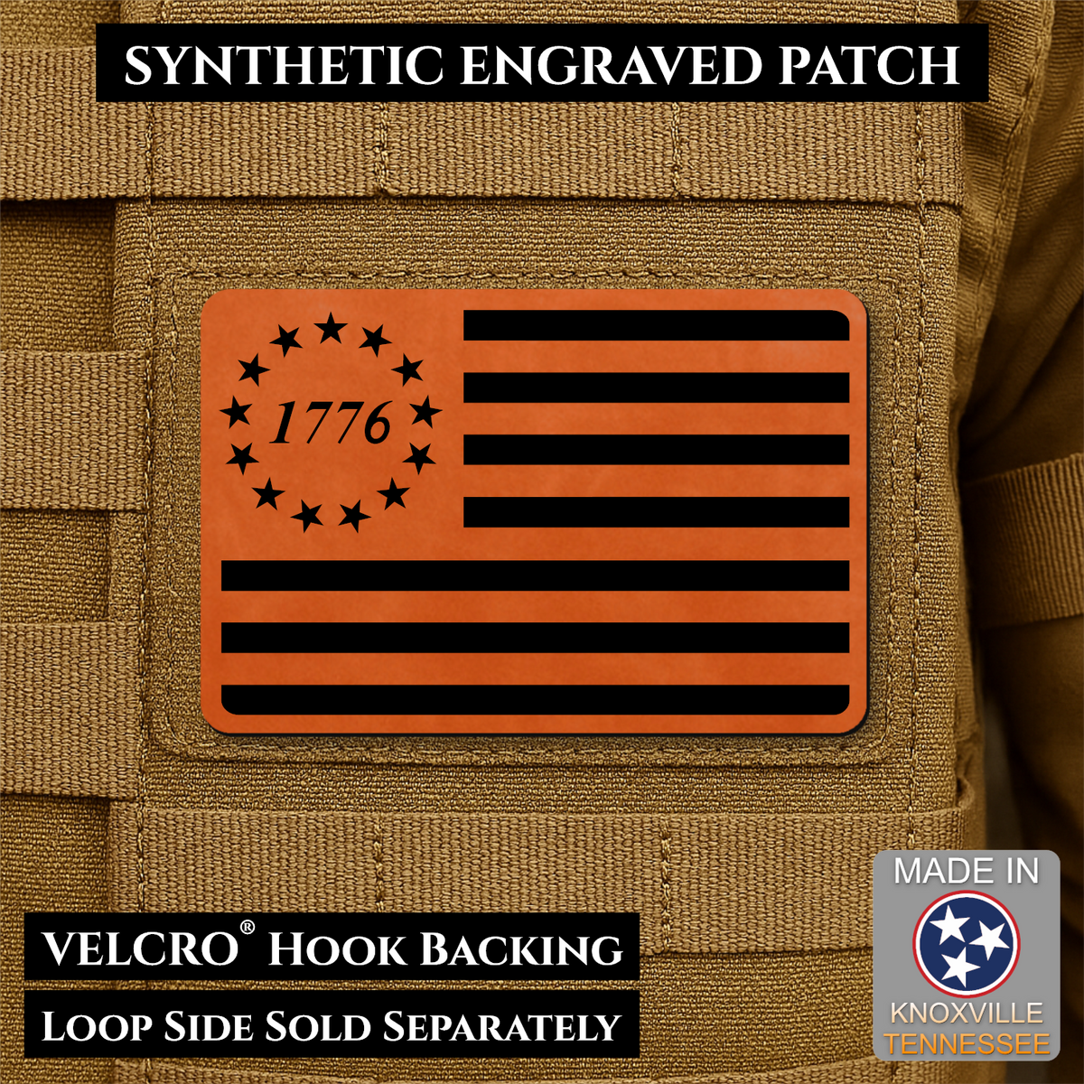 Tactical 1776 America 250th Flag Patch, 2x3" | Made in USA | VELCRO® Brand Hook Backing