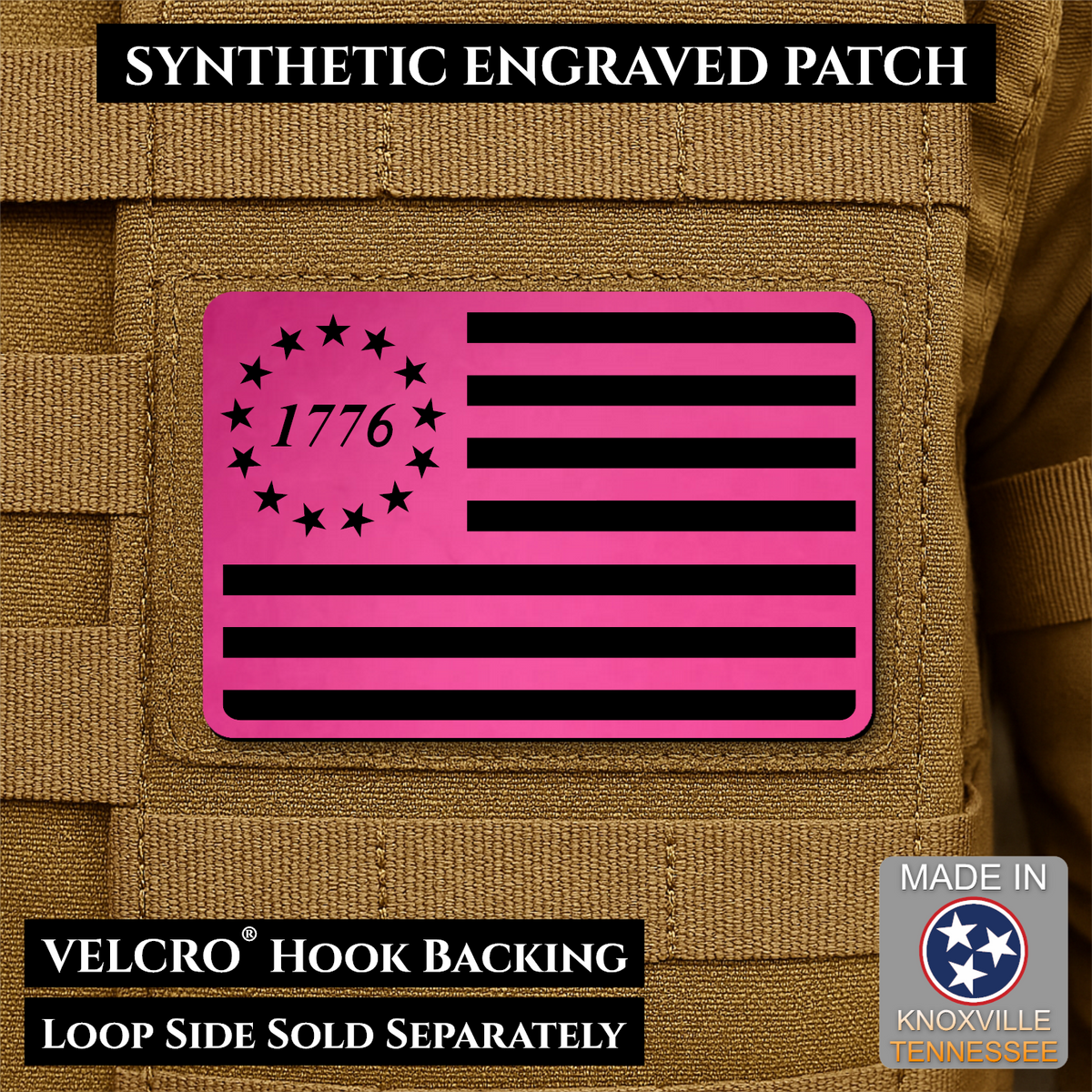 Tactical 1776 America 250th Flag Patch, 2x3" | Made in USA | VELCRO® Brand Hook Backing