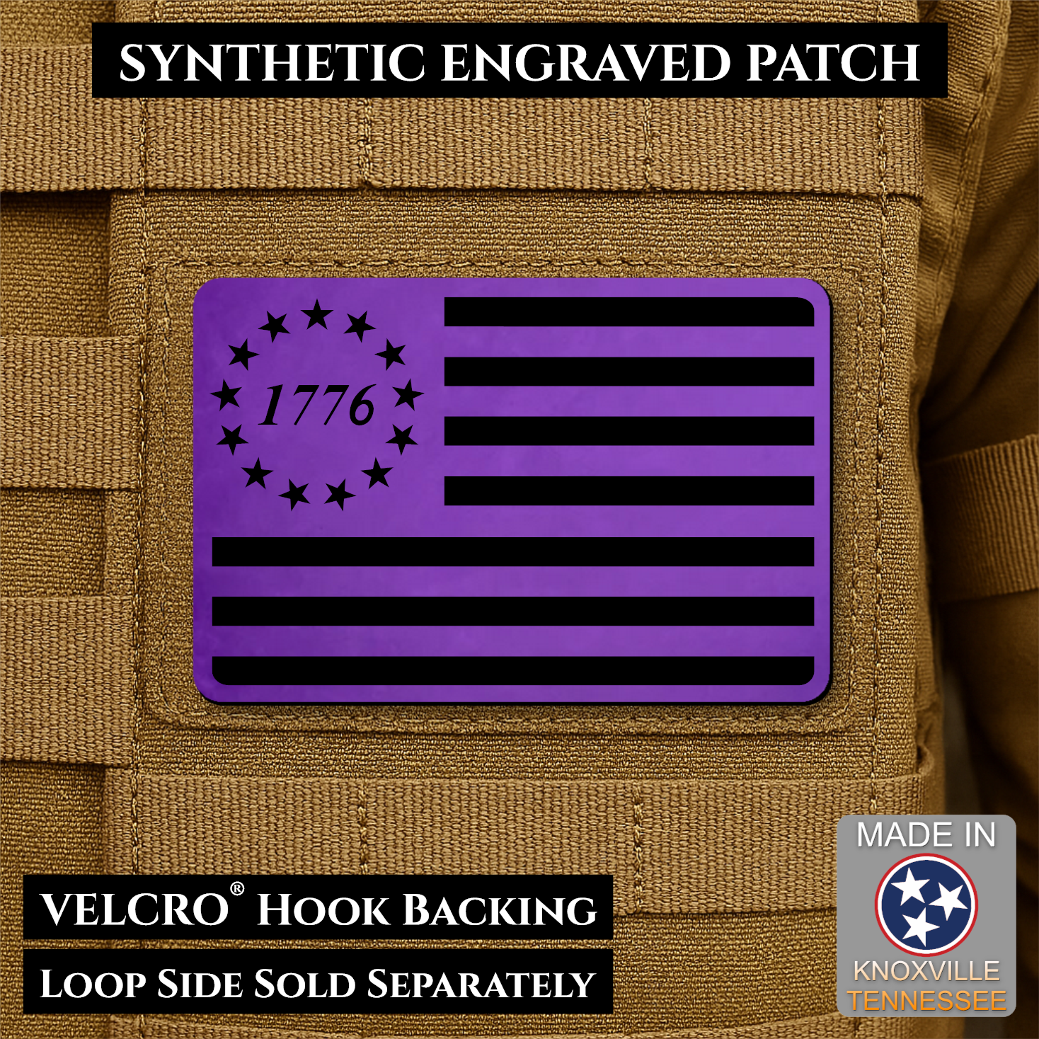 Tactical 1776 America 250th Flag Patch, 2x3" | Made in USA | VELCRO® Brand Hook Backing