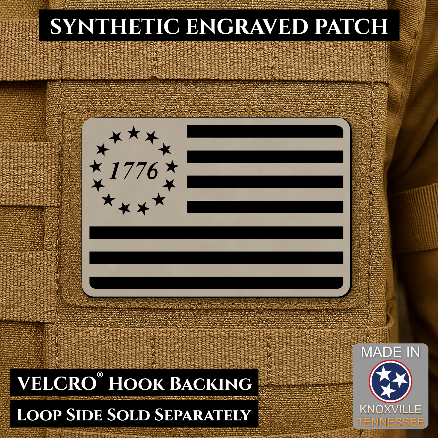 Tactical 1776 America 250th Flag Patch, 2x3" | Made in USA | VELCRO® Brand Hook Backing