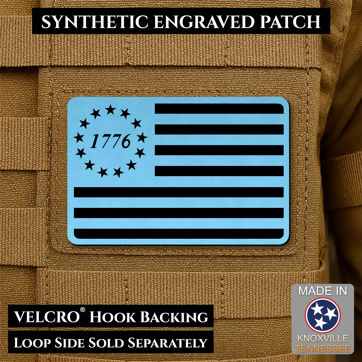 Tactical 1776 America 250th Flag Patch, 2x3" | Made in USA | VELCRO® Brand Hook Backing