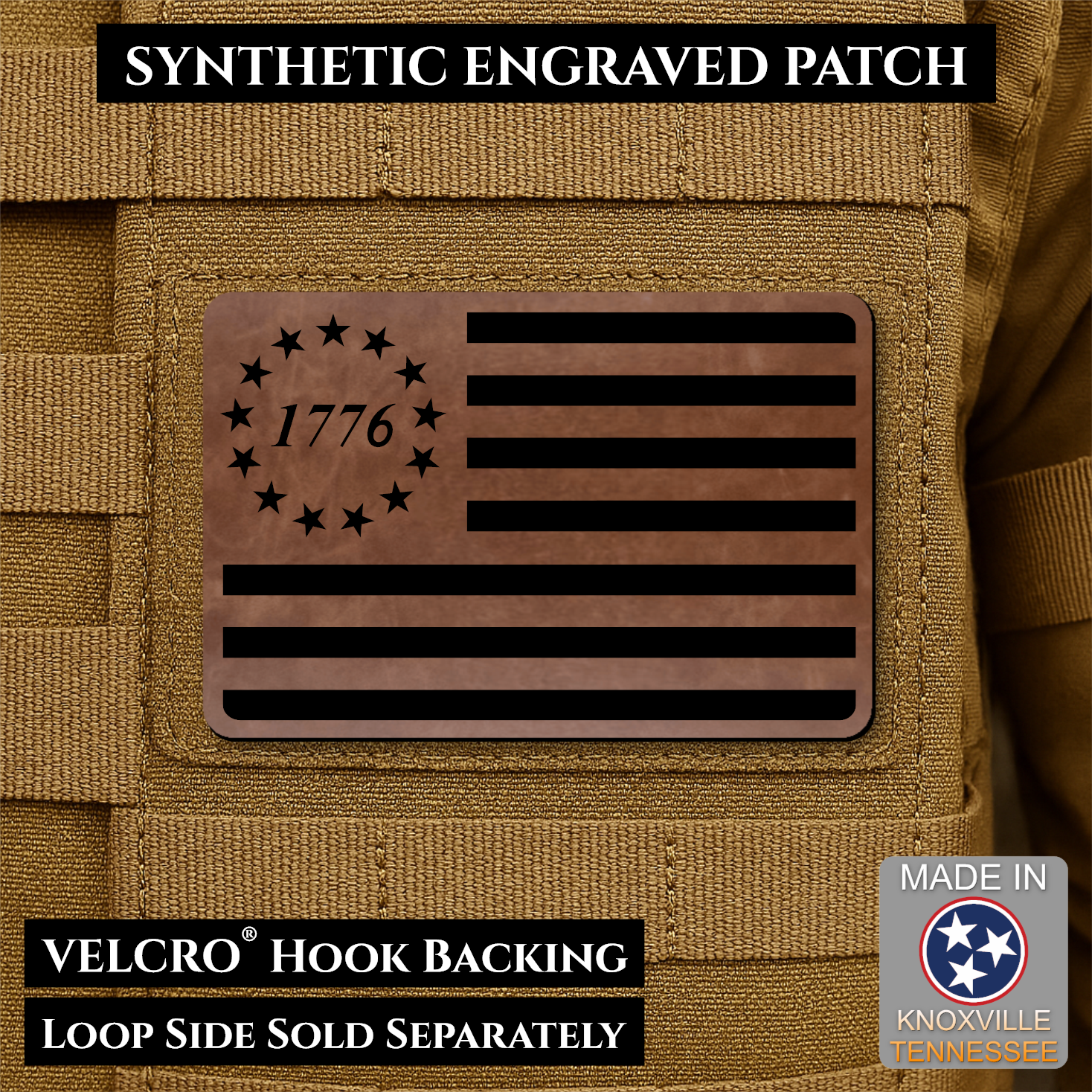 Tactical 1776 America 250th Flag Patch, 2x3" | Made in USA | VELCRO® Brand Hook Backing