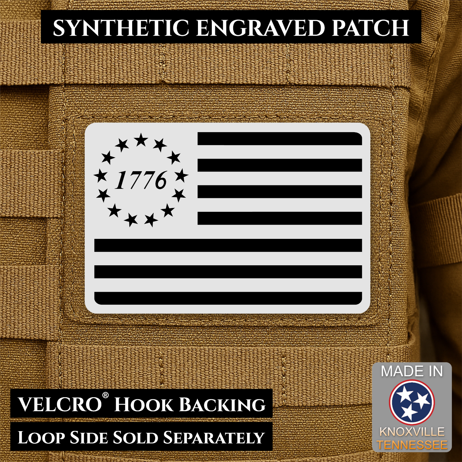 Tactical 1776 America 250th Flag Patch, 2x3" | Made in USA | VELCRO® Brand Hook Backing