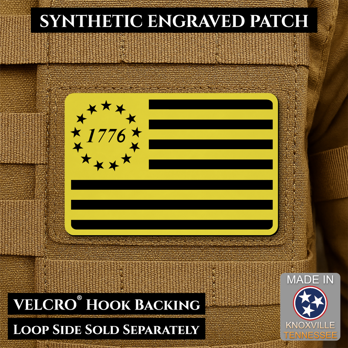 Tactical 1776 America 250th Flag Patch, 2x3" | Made in USA | VELCRO® Brand Hook Backing