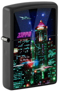 Zippo Cyberpunk City at Night Color Image Design, Black Matte Lighter #48506