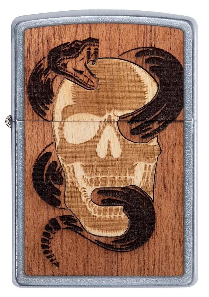 Zippo WOODCHUCK Skull & Snake, 100% Real Wood, Genuine Windproof Lighter #49042