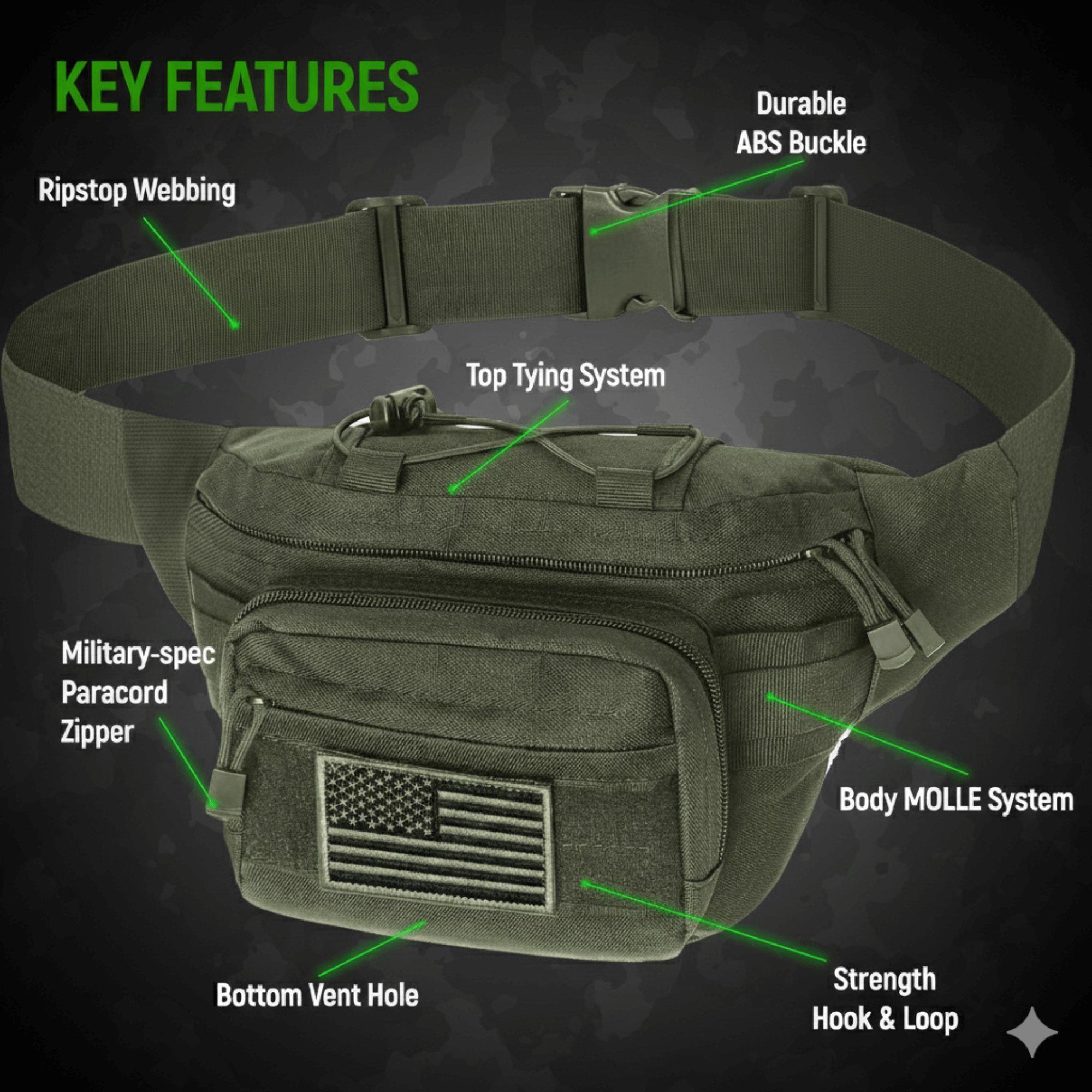 XGear Tactical Hunting Fanny Pack with USA Flag Patch