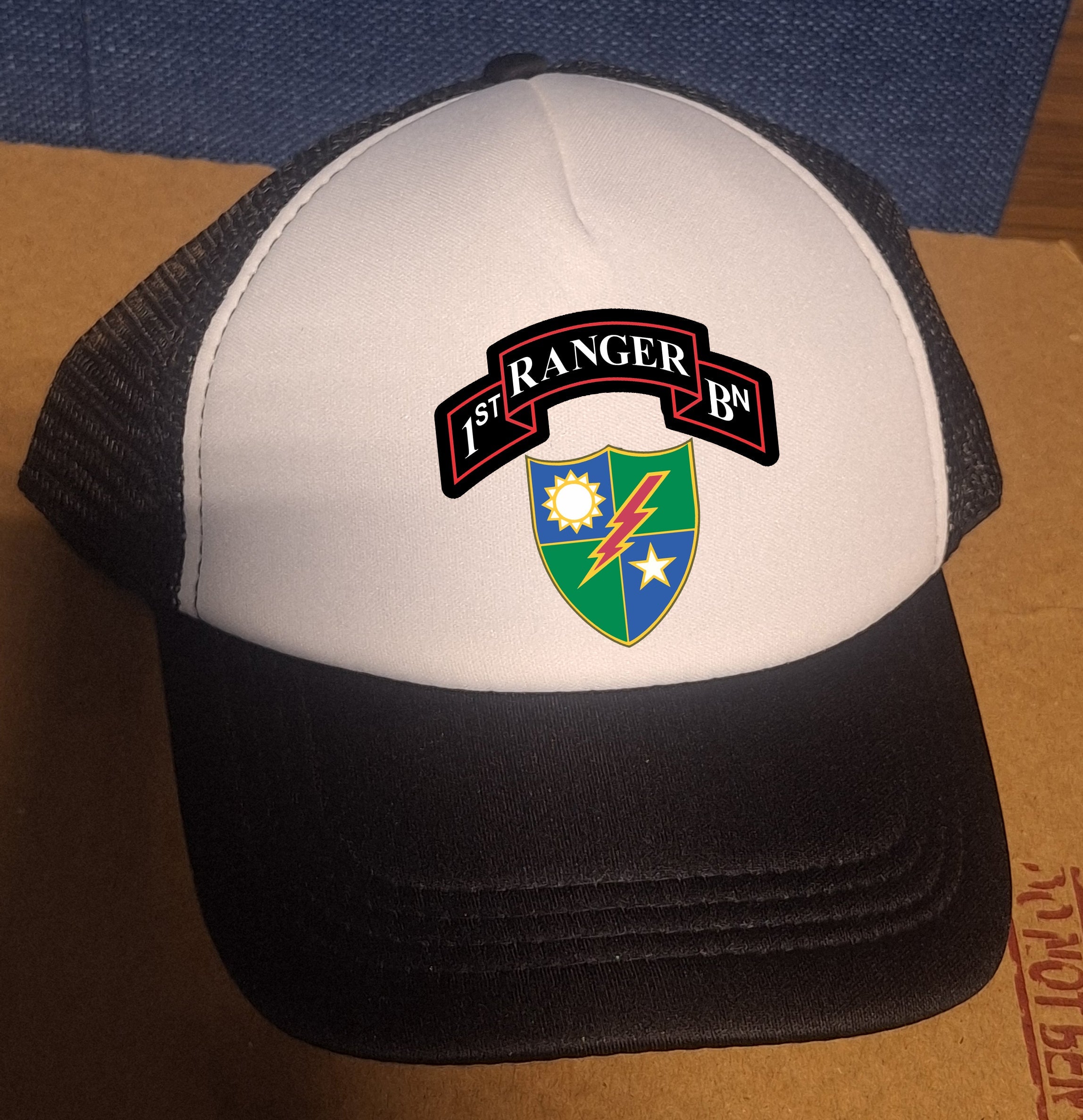 Adjustable Trucker Baseball Cap with 1st Ranger Battalion Army Emblem