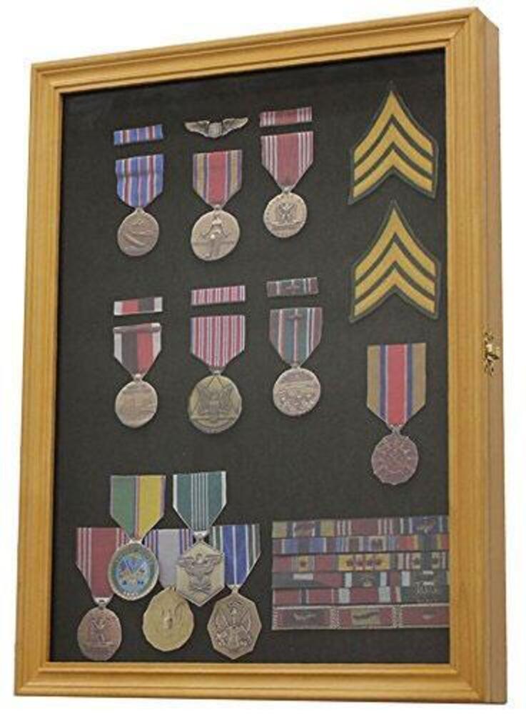 Display Case Wall Frame Cabinet for Military Medals, Pins, Patches, Insignia, Ribbons, Brooches.