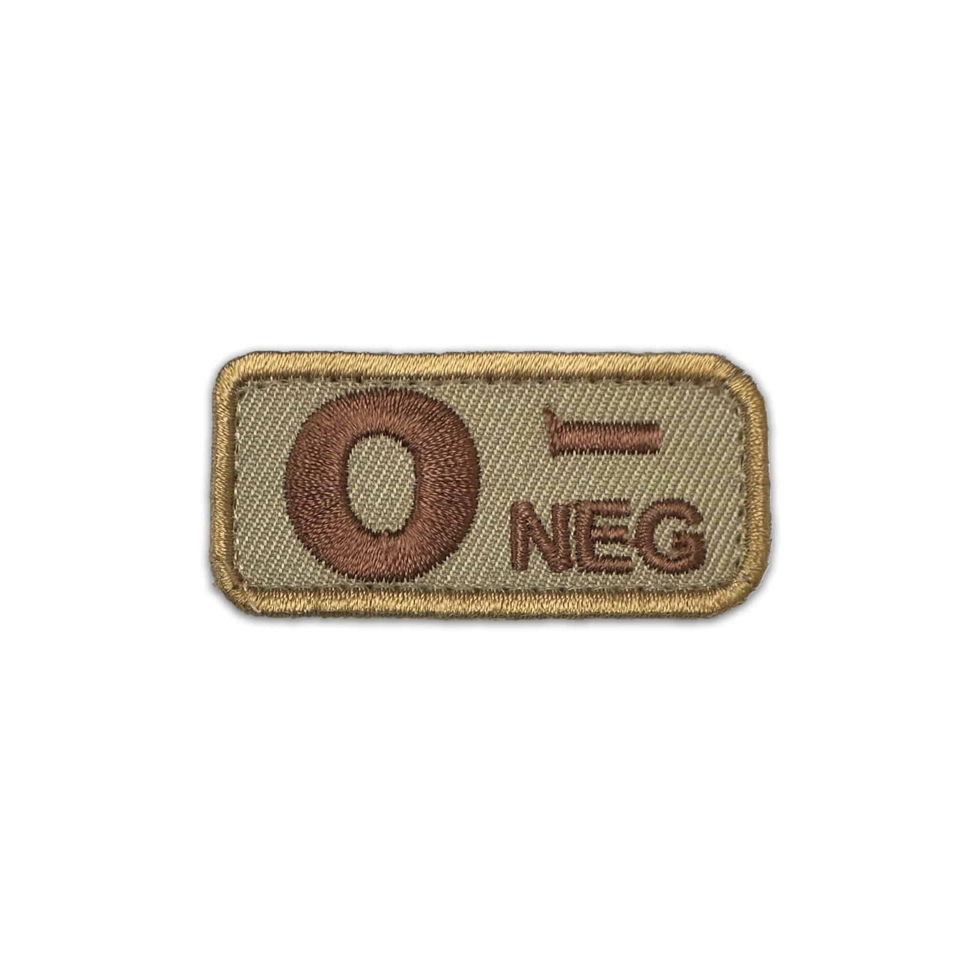 O- Blood Type Patch Desert  W/ Brown Letters W/ Hook Fastener