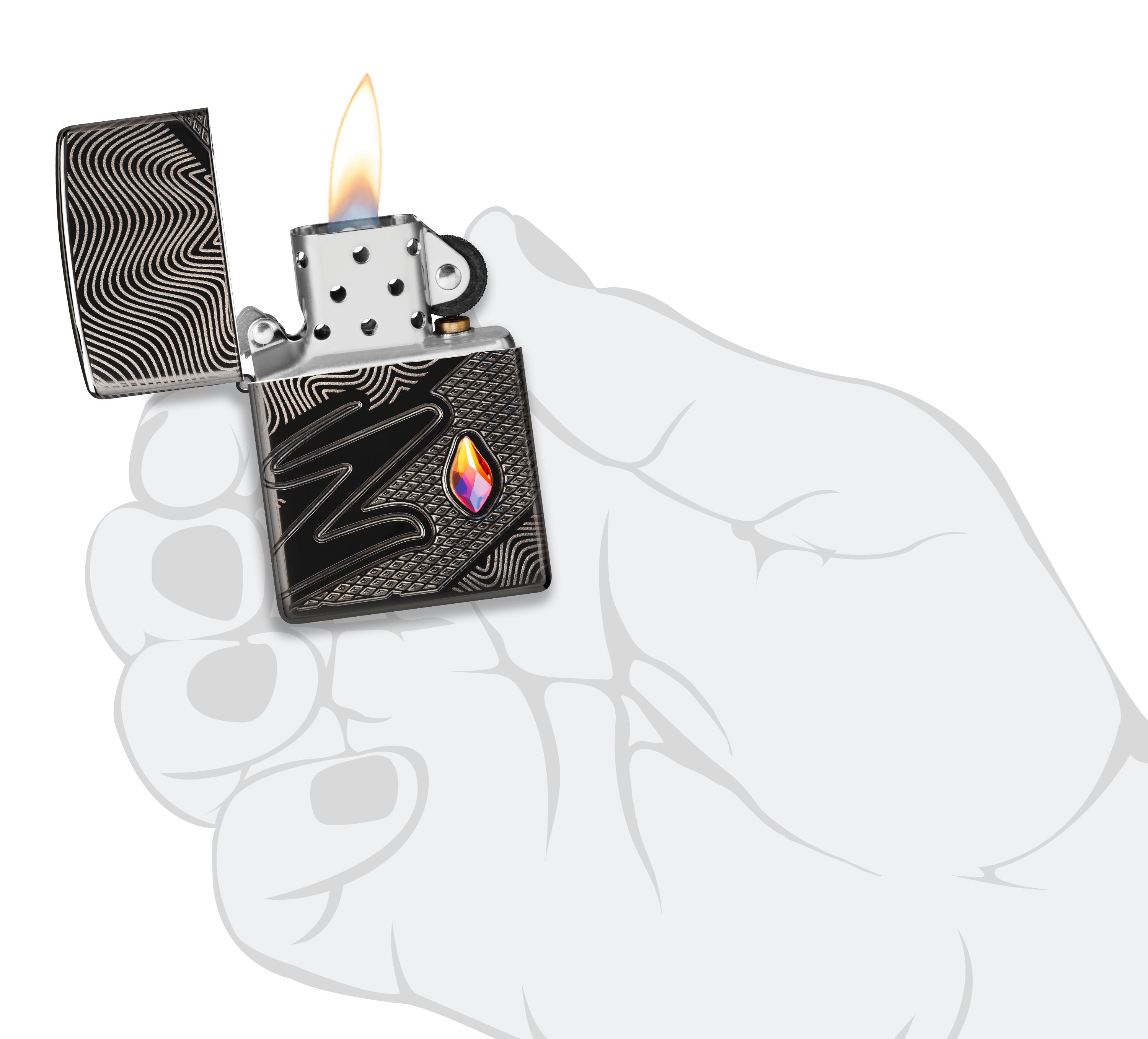 Zippo Z Crystal Design, High Polish Black Armor Lighter #46928