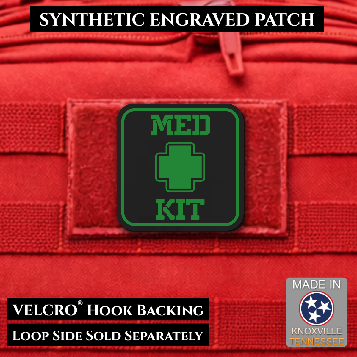 Med Kit IFAK, First-Aid Pouch Identification Patch, 2x2" | Made in USA | VELCRO® Brand Hook Backing
