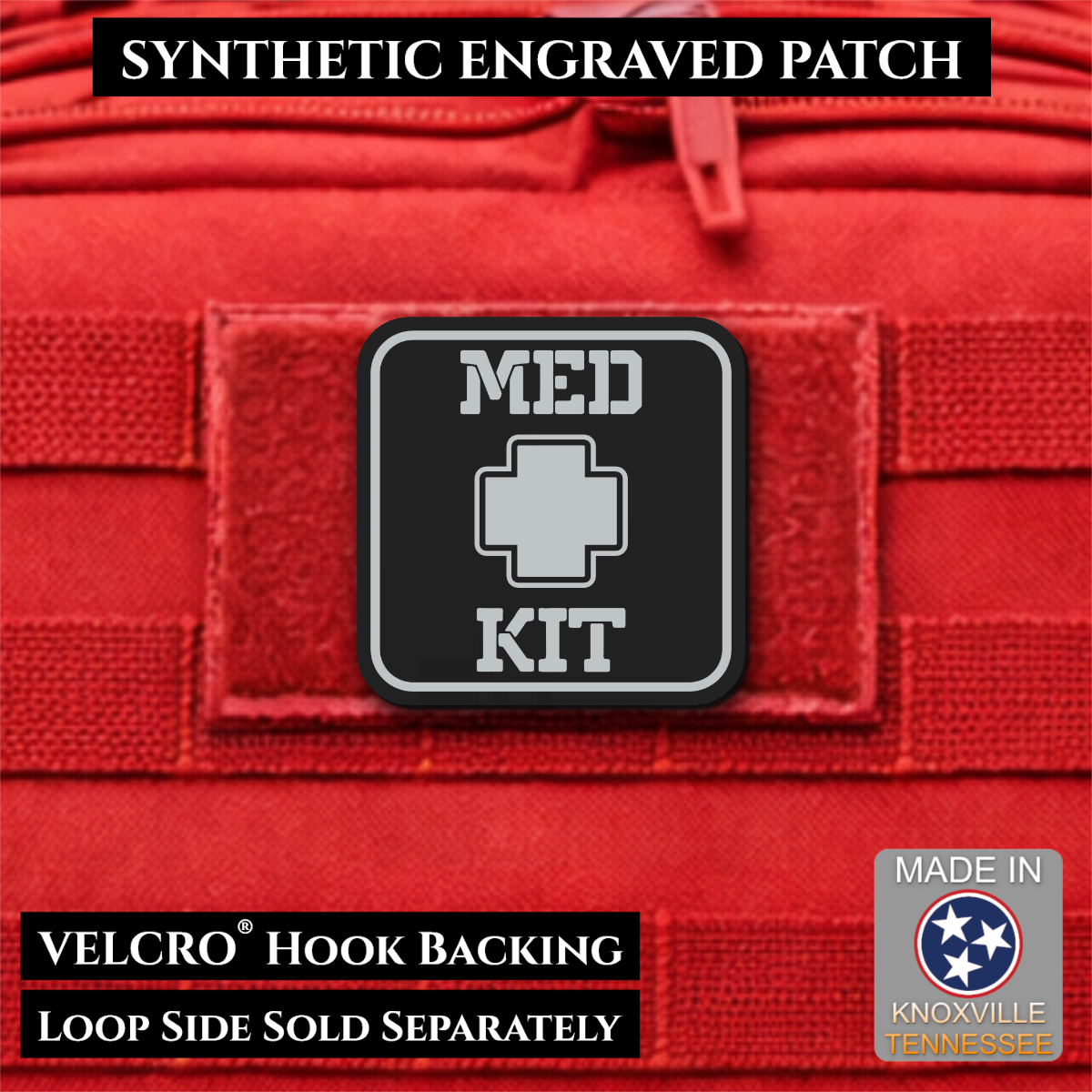 Med Kit IFAK, First-Aid Pouch Identification Patch, 2x2" | Made in USA | VELCRO® Brand Hook Backing