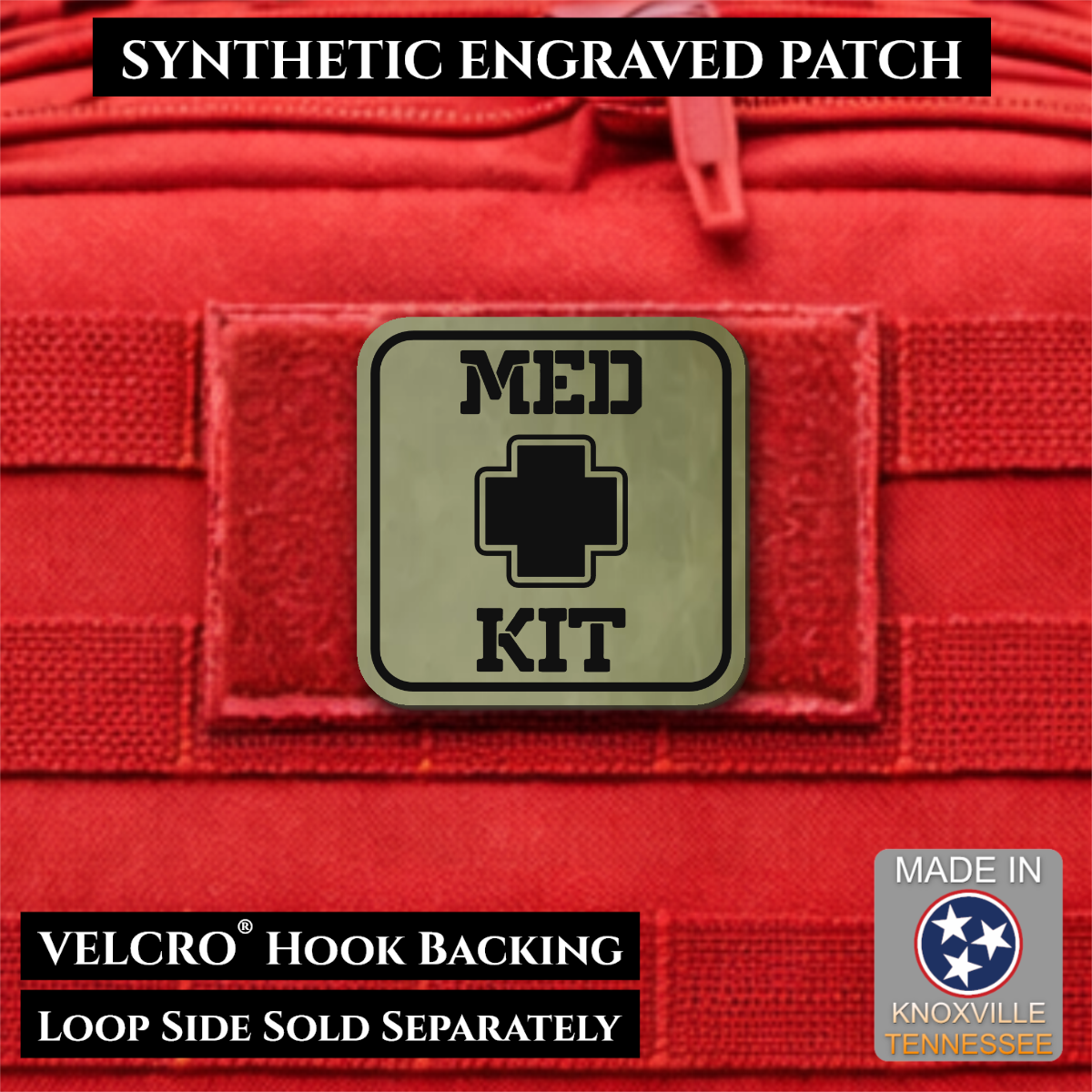 Med Kit IFAK, First-Aid Pouch Identification Patch, 2x2" | Made in USA | VELCRO® Brand Hook Backing