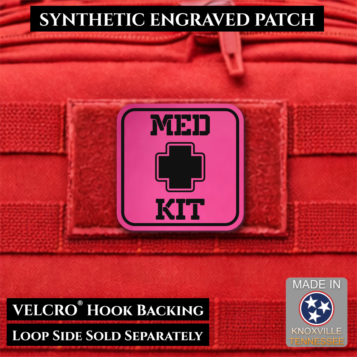 Med Kit IFAK, First-Aid Pouch Identification Patch, 2x2" | Made in USA | VELCRO® Brand Hook Backing