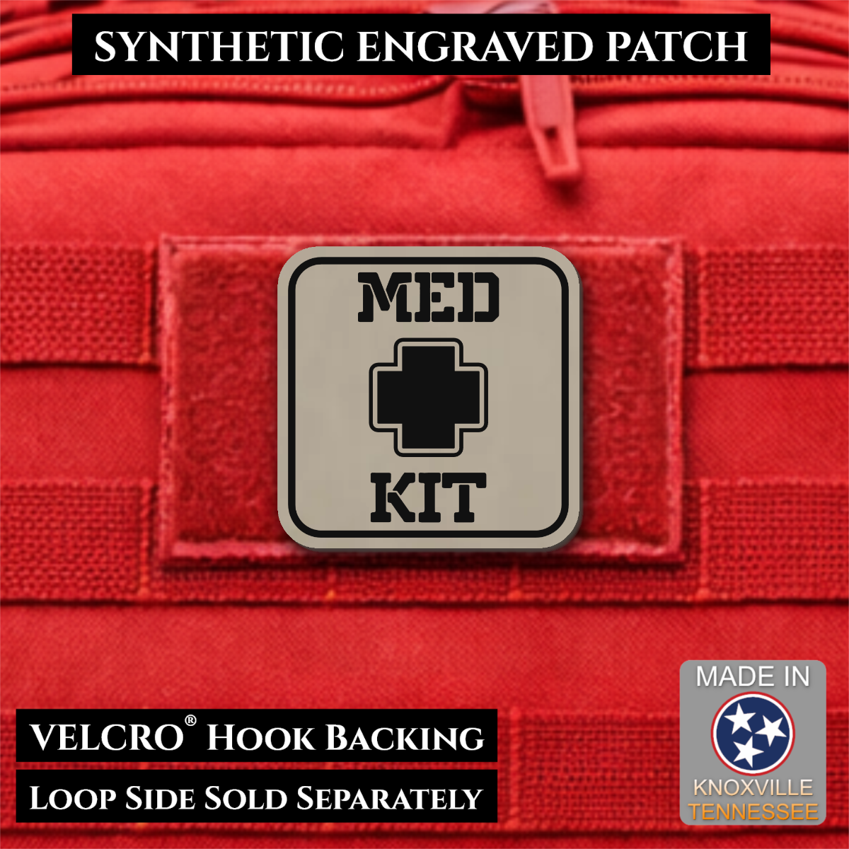 Med Kit IFAK, First-Aid Pouch Identification Patch, 2x2" | Made in USA | VELCRO® Brand Hook Backing