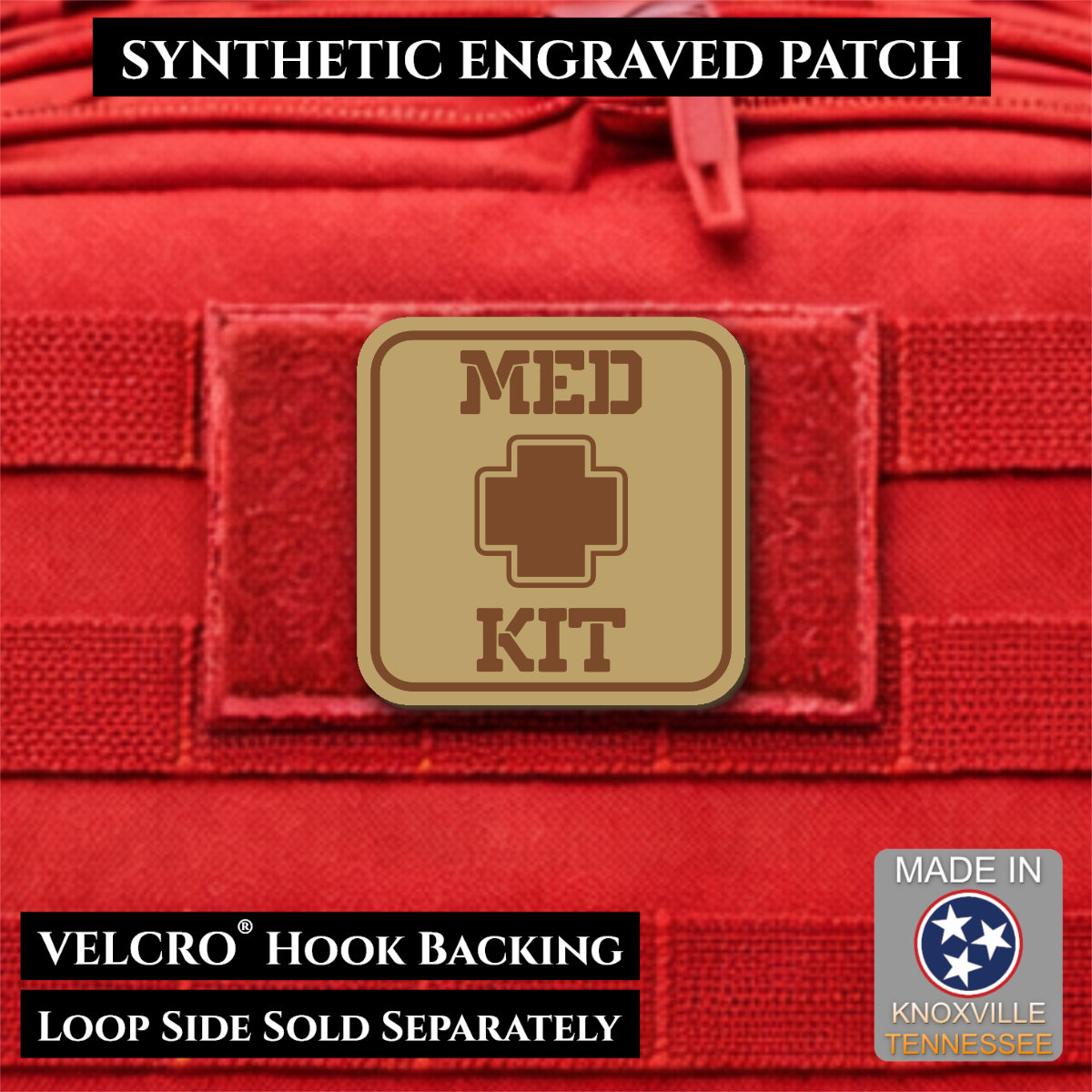 Med Kit IFAK, First-Aid Pouch Identification Patch, 2x2" | Made in USA | VELCRO® Brand Hook Backing