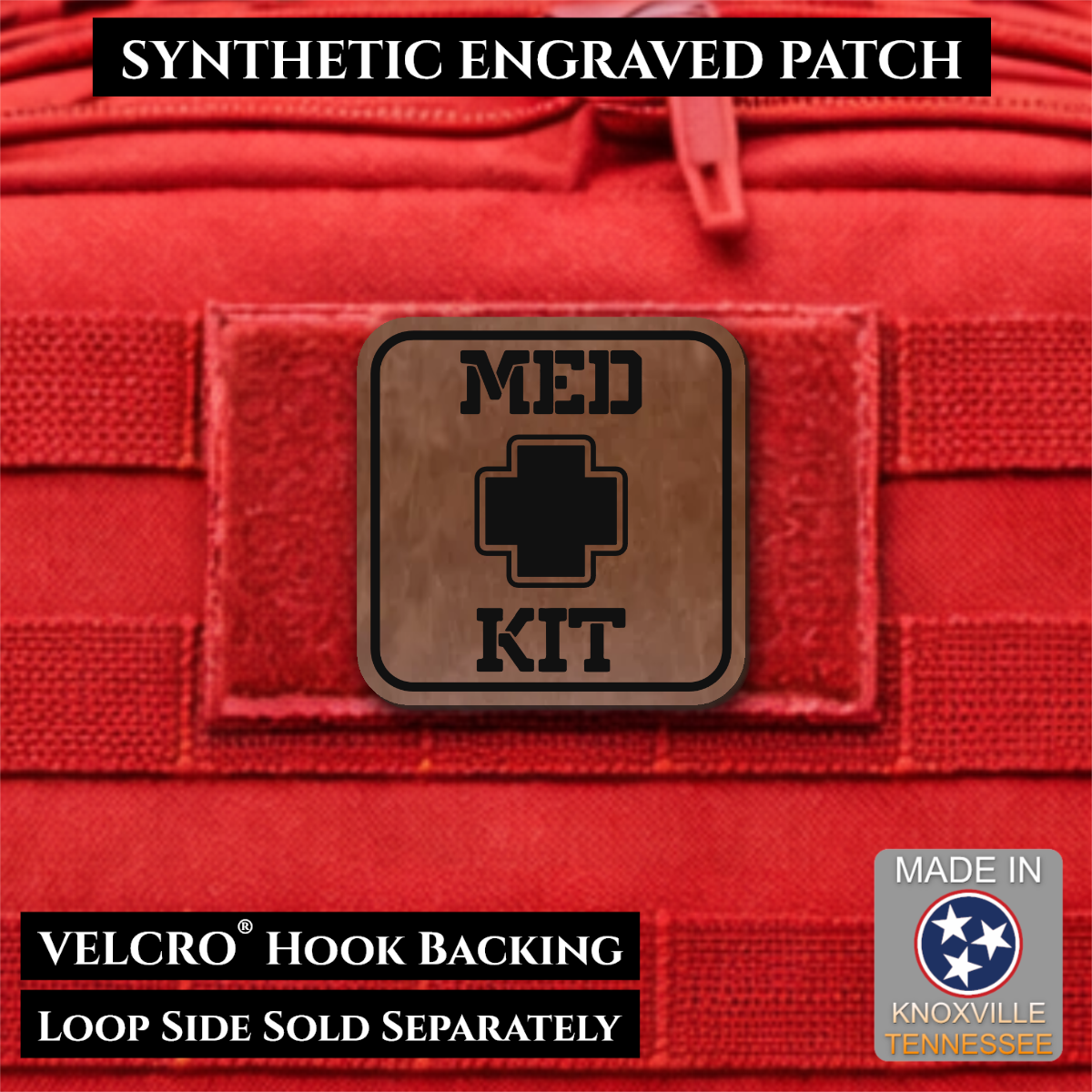 Med Kit IFAK, First-Aid Pouch Identification Patch, 2x2" | Made in USA | VELCRO® Brand Hook Backing