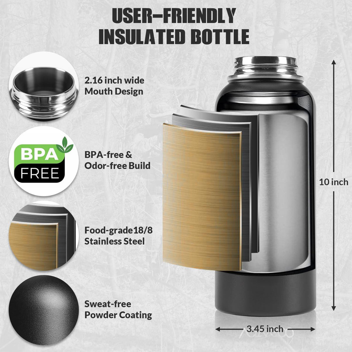 Votagoo 64Oz Half Gallon Stainless Steel Insulated Tactical Water Bottle with Metal Military Water Bottle Tactical Carrier Bag