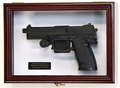 Flag Connections Single Pistol Display Case Wall Mount Solid Hardwood Cabinet Gun Holder White Felt Background