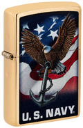Zippo USA Navy Eagle and Flag Design, Brushed Brass Lighter #48549
